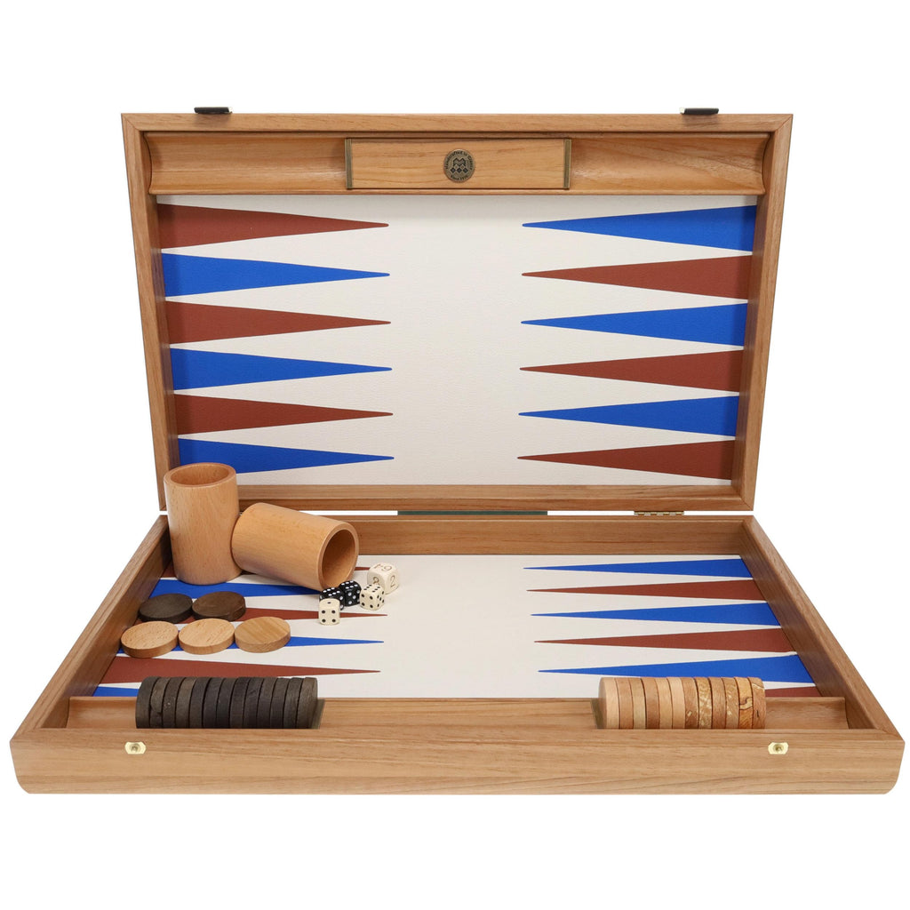 WE Games Luxury Wooden Backgammon Set, Blue & Brown Interior – 19 inches - Handcrafted in Greece
