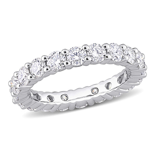 Abbie+Cleo Round Shape Created White Moissanite Gemstone Eternity Band Ring in Rhodium Flash Plated Sterling Silver, Size 5