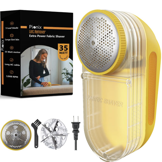 Pionix Extra Power Fabric Shaver - 35W Electric Lint Remover for Clothes/Upholstery/Furniture/Couch - Speed of 12000 RPM - Heavy Duty Sweater Shavers to Remove Pilling - Large Fuzz Remover