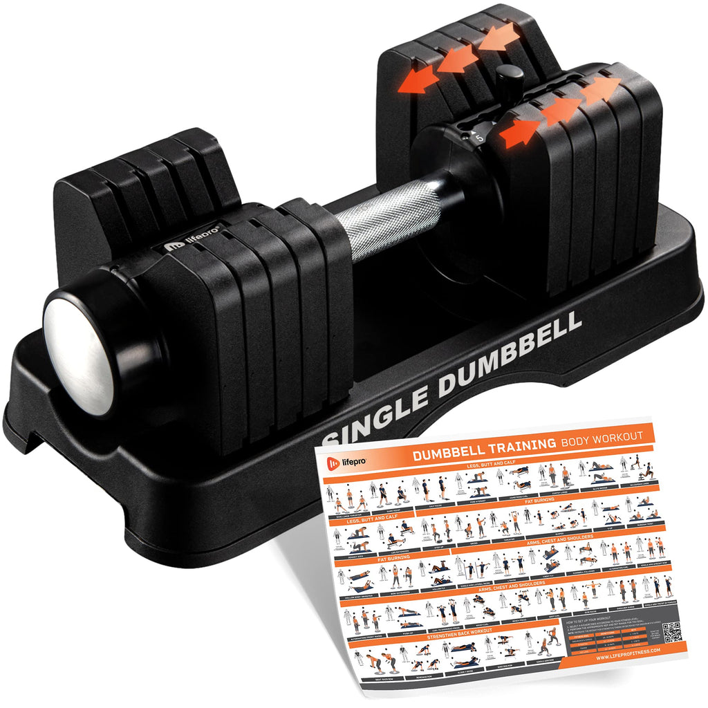 Lifepro Adjustable Dumbbells Set/Single - 15lb 43lb 55lb 90lb 25 lb Dumbbell Sets with Rack - Quick Adjust, Secure Grip weights dumbbells set - Compact Hand Weights for Women/Men at Home Gym