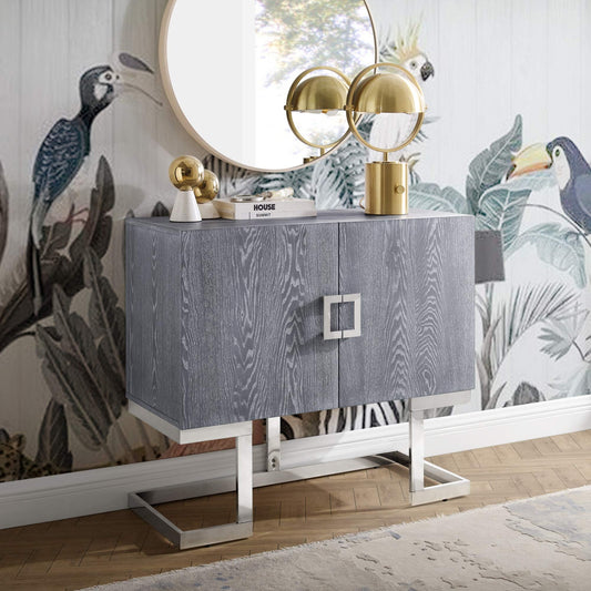 Nicole Miller Cabinet - Grey Oak/Chrome | Design: Ture | 2 Doors 2 Adjustable Shelves 4 Compartments | Oak Veneer Finish