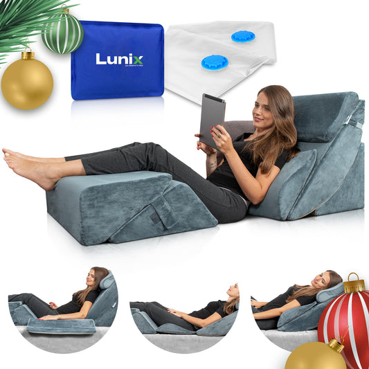 Lunix 6pcs Orthopedic Bed Wedge Pillow Set, Post Surgery Memory Foam for Back, Neck and Leg Pain Relief, Sitting Pillow, Adjustable Pillows Acid Reflux and GERD for Sleeping, Hot Cold Pack, Navy