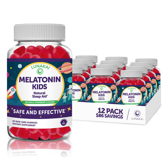 Lunakai Kids Melatonin Gummies 1mg - Tastiest Proprietary Formula - Non-GMO, Vegan, Gluten Free Chewable Low Dose Supplement for Kids - Natural Sleep Gummy for Children 2 Year Old+ - (12 Pack)
