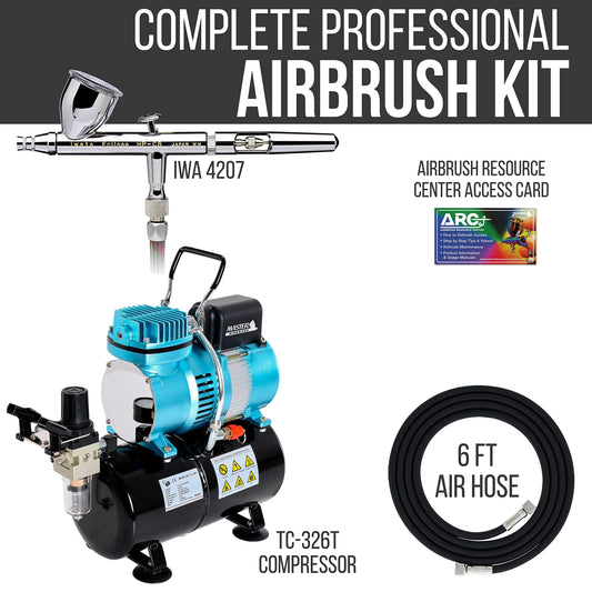 Iwata Eclipse HP CS Airbrush Set with 1/5 hp Cool Runner II Dual Fan Air Tank Compressor System Kit, Professional All-Purpose Dual-Action Gravity Feed Airbrush, 0.35mm tip, Hose, Holder, How-To Guide