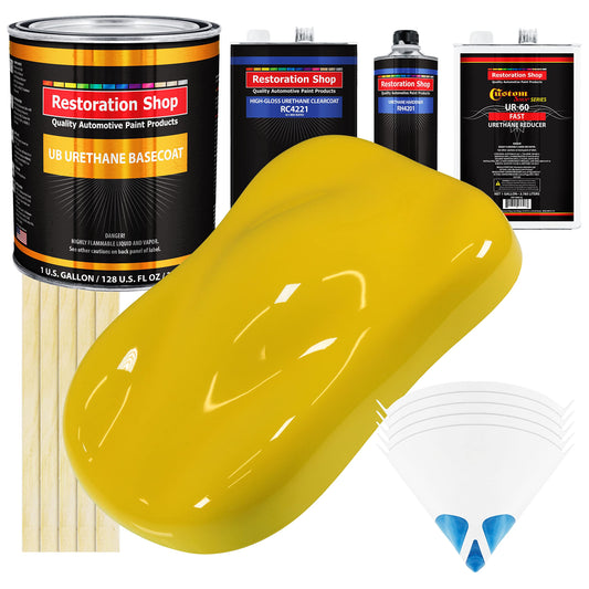 Restoration Shop - Electric Yellow Urethane Basecoat with Clearcoat Auto Paint - Complete Fast Gallon Paint Kit - Professional High Gloss Automotive, Car, Truck Refinish Coating