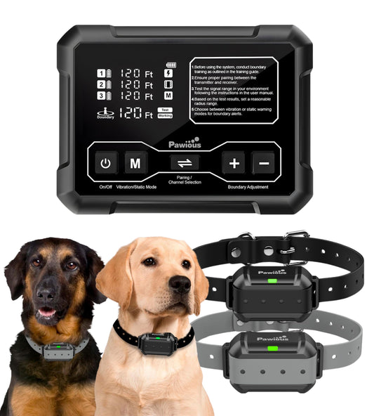 Pawious Wireless Dog Fence - High Precision Containment System for Up to 1 Acre, Indoor & Outdoor, Medium to Large Dogs 6-23in, Rechargeable, Waterproof - Real-Time Distance Monitoring - 2 Dog Set