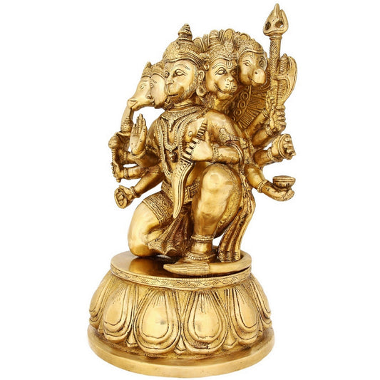 Religious Indian Décor Five Face Lord Hanuman Large Brass Figurines 13 inch,7.4 Kg