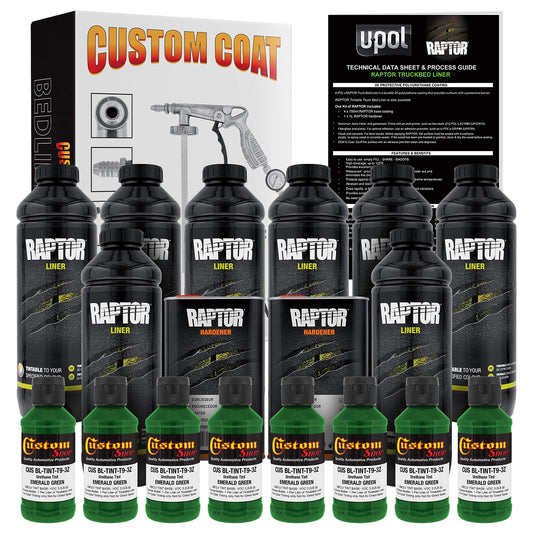Custom Shop Emerald Green Urethane Spray-On Truck Bed Liner Kit and Custom Coat Spray Gun with Regulator, 8 Liters