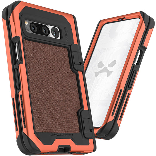 Ghostek ATOMIC slim Clear Google Pixel Fold Case with Aluminum Metal Bumper Premium Rugged Heavy Duty Shockproof Protection Tough Protective Covers Designed for 2023 Google Pixel Fold (7.6in) (Orange)